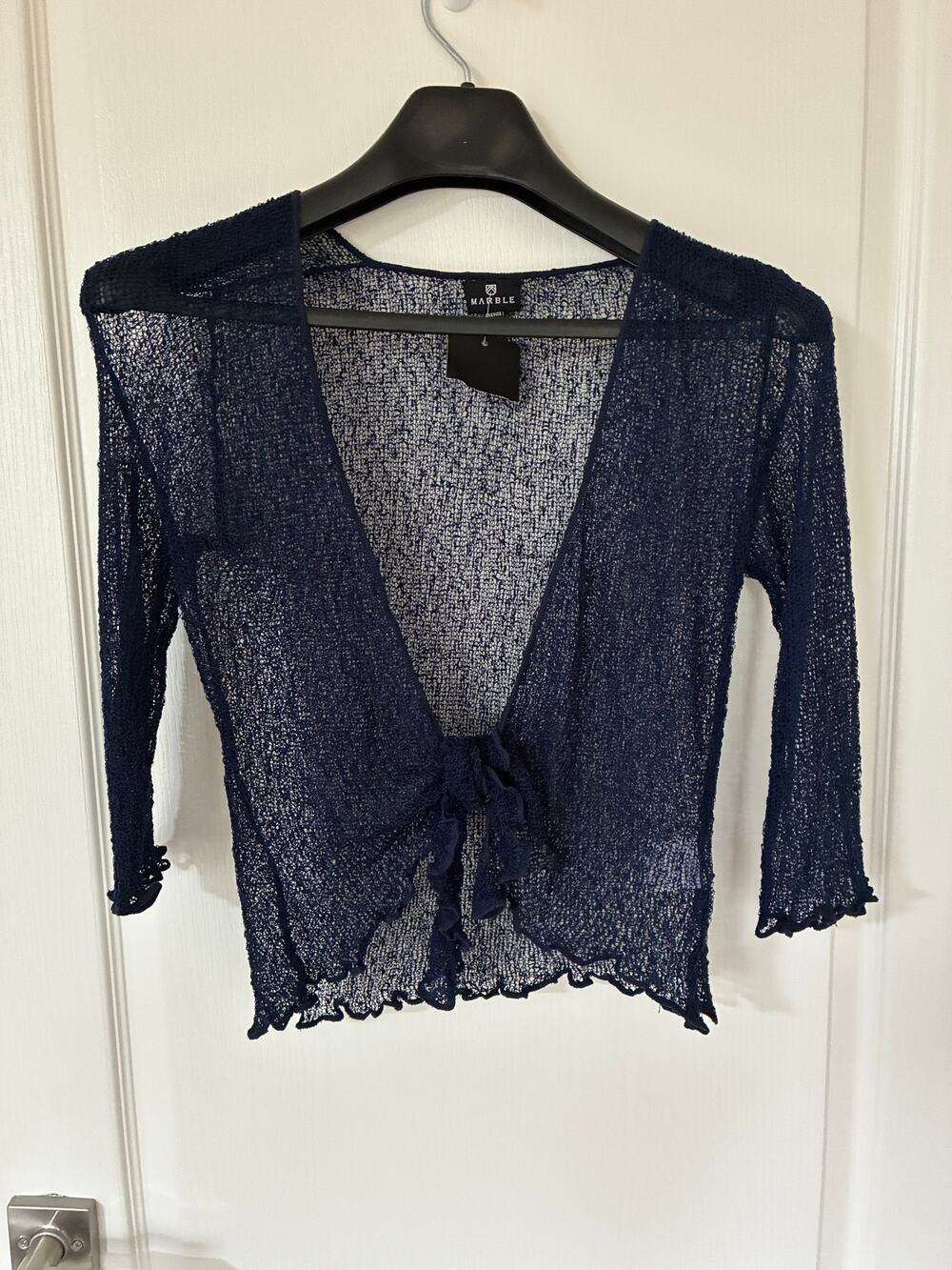 NWOT Marble Scotland open knit Navy Medium ballet wrap/shrug cardigan